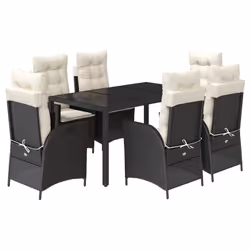 vidaXL Set da Pranzo da Giardino 7 pz Nero con Cuscini in Polyrattan - Vista aggiuntiva 2