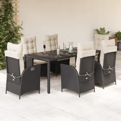 vidaXL Set da Pranzo da Giardino 7 pz Nero con Cuscini in Polyrattan