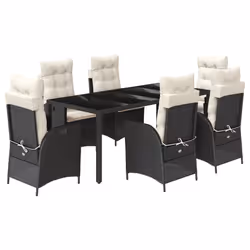vidaXL Set da Pranzo da Giardino 7 pz Nero con Cuscini in Polyrattan - Vista aggiuntiva 2