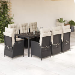 vidaXL Set da Pranzo da Giardino 9 pz con Cuscini Nero in Polyrattan
