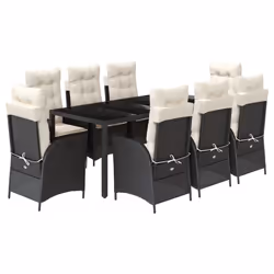 vidaXL Set da Pranzo da Giardino 9 pz con Cuscini Nero in Polyrattan - Vista aggiuntiva 2