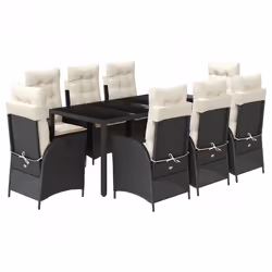 vidaXL Set da Pranzo da Giardino 9 pz con Cuscini Nero in Polyrattan - Vista aggiuntiva 2