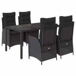vidaXL Set da Pranzo da Giardino 5 pz Nero con Cuscini in Polyrattan - Vista aggiuntiva 2