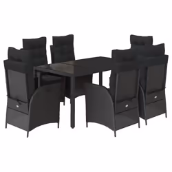 vidaXL Set da Pranzo da Giardino 7 pz Nero con Cuscini in Polyrattan - Vista aggiuntiva 2