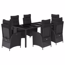 vidaXL Set da Pranzo da Giardino 7 pz Nero con Cuscini in Polyrattan - Vista aggiuntiva 2