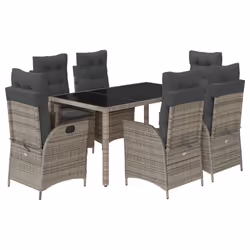vidaXL Set da Pranzo da Giardino 7 pz con Cuscini in Polyrattan Grigio - Vista aggiuntiva 2