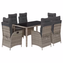 vidaXL Set da Pranzo da Giardino 7 pz con Cuscini in Polyrattan Grigio - Vista aggiuntiva 2