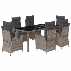 vidaXL Set da Pranzo da Giardino 7 pz con Cuscini in Polyrattan Grigio - Vista aggiuntiva 2
