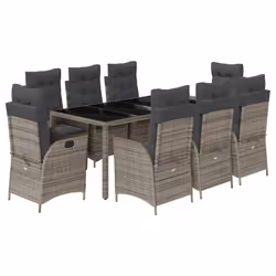 vidaXL Set da Pranzo da Giardino 9 pz con Cuscini in Polyrattan Grigio - Vista aggiuntiva 2