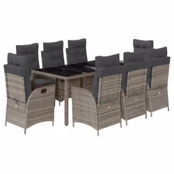 vidaXL Set da Pranzo da Giardino 9 pz con Cuscini in Polyrattan Grigio - Vista aggiuntiva 2