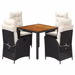 vidaXL Set da Pranzo da Giardino 5 pz Nero con Cuscini in Polyrattan - Vista aggiuntiva 2