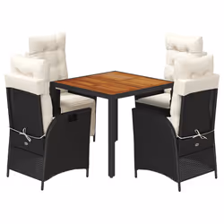 vidaXL Set da Pranzo da Giardino 5 pz Nero con Cuscini in Polyrattan - Vista aggiuntiva 2
