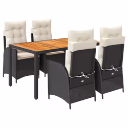 vidaXL Set da Pranzo da Giardino 5 pz Nero con Cuscini in Polyrattan - Vista aggiuntiva 2