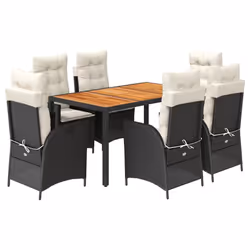 vidaXL Set da Pranzo da Giardino 7 pz Nero con Cuscini in Polyrattan - Vista aggiuntiva 2