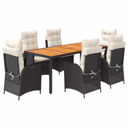 vidaXL Set da Pranzo da Giardino 7 pz Nero con Cuscini in Polyrattan - Vista aggiuntiva 2