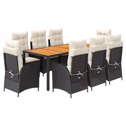 vidaXL Set da Pranzo da Giardino 9 pz con Cuscini Nero in Polyrattan - Vista aggiuntiva 2