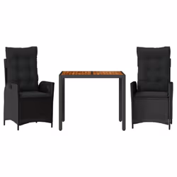 vidaXL Set da Pranzo da Giardino 3 pz con Cuscini Nero in Polyrattan - Vista aggiuntiva 2