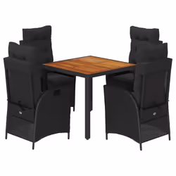 vidaXL Set da Pranzo da Giardino 5 pz Nero con Cuscini in Polyrattan - Vista aggiuntiva 2
