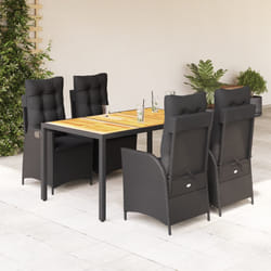 vidaXL Set da Pranzo da Giardino 5 pz Nero con Cuscini in Polyrattan