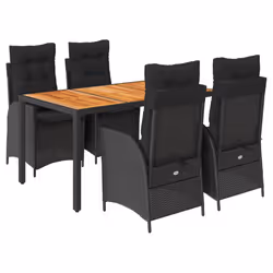 vidaXL Set da Pranzo da Giardino 5 pz Nero con Cuscini in Polyrattan - Vista aggiuntiva 2