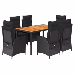 vidaXL Set da Pranzo da Giardino 7 pz Nero con Cuscini in Polyrattan - Vista aggiuntiva 2
