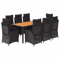 vidaXL Set da Pranzo da Giardino 9 pz con Cuscini Nero in Polyrattan - Vista aggiuntiva 2