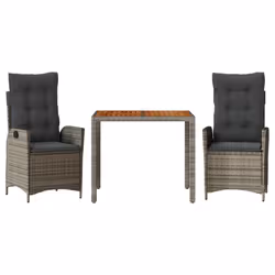 vidaXL Set da Pranzo da Giardino 3 pz con Cuscini in Polyrattan Grigio - Vista aggiuntiva 2