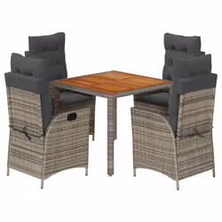 vidaXL Set da Pranzo da Giardino 5 pz con Cuscini in Polyrattan Grigio - Vista aggiuntiva 2