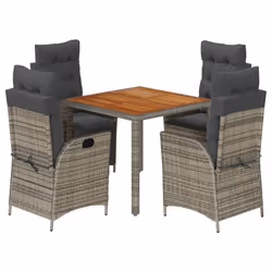 vidaXL Set da Pranzo da Giardino 5 pz con Cuscini in Polyrattan Grigio - Vista aggiuntiva 2