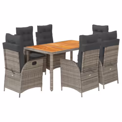 vidaXL Set da Pranzo da Giardino 7 pz con Cuscini in Polyrattan Grigio - Vista aggiuntiva 2