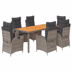 vidaXL Set da Pranzo da Giardino 7 pz con Cuscini in Polyrattan Grigio - Vista aggiuntiva 2