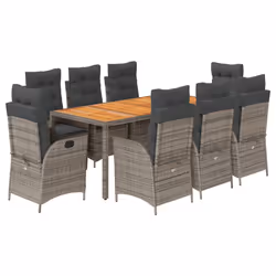 vidaXL Set da Pranzo da Giardino 9 pz con Cuscini in Polyrattan Grigio - Vista aggiuntiva 2