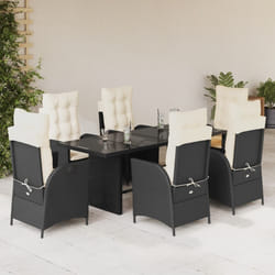vidaXL Set da Pranzo da Giardino 7 pz Nero con Cuscini in Polyrattan