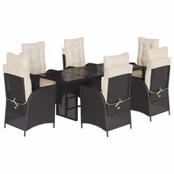 vidaXL Set da Pranzo da Giardino 7 pz Nero con Cuscini in Polyrattan - Vista aggiuntiva 2
