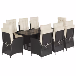 vidaXL Set da Pranzo da Giardino 9 pz con Cuscini Nero in Polyrattan - Vista aggiuntiva 2