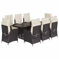 vidaXL Set da Pranzo da Giardino 9 pz con Cuscini Nero in Polyrattan - Vista aggiuntiva 2