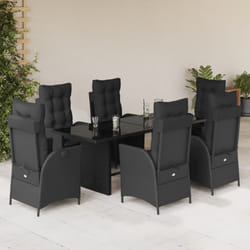vidaXL Set da Pranzo da Giardino 7 pz Nero con Cuscini in Polyrattan