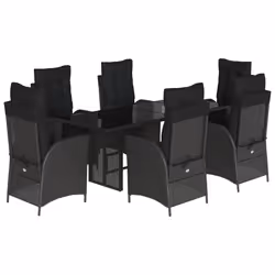 vidaXL Set da Pranzo da Giardino 7 pz Nero con Cuscini in Polyrattan - Vista aggiuntiva 2