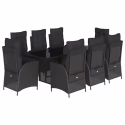 vidaXL Set da Pranzo da Giardino 9 pz con Cuscini Nero in Polyrattan - Vista aggiuntiva 2