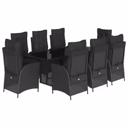 vidaXL Set da Pranzo da Giardino 9 pz con Cuscini Nero in Polyrattan - Vista aggiuntiva 2