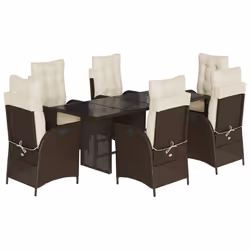 vidaXL Set da Pranzo da Giardino 7pz con Cuscini in Polyrattan Marrone - Vista aggiuntiva 2