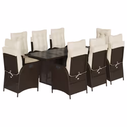 vidaXL Set da Pranzo da Giardino 9pz con Cuscini Marrone in Polyrattan - Vista aggiuntiva 2