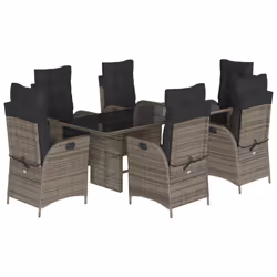 vidaXL Set da Pranzo da Giardino 7 pz con Cuscini in Polyrattan Grigio - Vista aggiuntiva 2