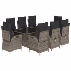 vidaXL Set da Pranzo da Giardino 9 pz con Cuscini in Polyrattan Grigio - Vista aggiuntiva 2