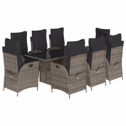 vidaXL Set da Pranzo da Giardino 9 pz con Cuscini in Polyrattan Grigio - Vista aggiuntiva 2