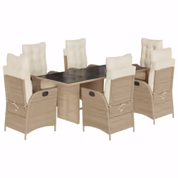 vidaXL Set da Pranzo da Giardino 7 pz con Cuscini Beige in Polyrattan - Vista aggiuntiva 2