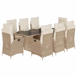 vidaXL Set da Pranzo da Giardino 9 pz con Cuscini Beige in Polyrattan - Vista aggiuntiva 2