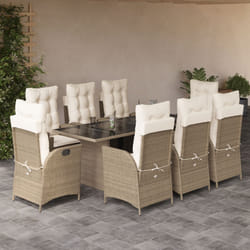 vidaXL Set da Pranzo da Giardino 9 pz con Cuscini Beige in Polyrattan