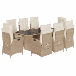 vidaXL Set da Pranzo da Giardino 9 pz con Cuscini Beige in Polyrattan - Vista aggiuntiva 2