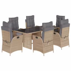 vidaXL Set Pranzo da Giardino 7 pz con Cuscini Beige Misto Polyrattan - Vista aggiuntiva 2